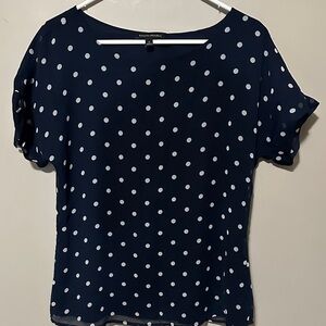 Banana Republic Navy and White Polka Dot Short Sleeve Blouse